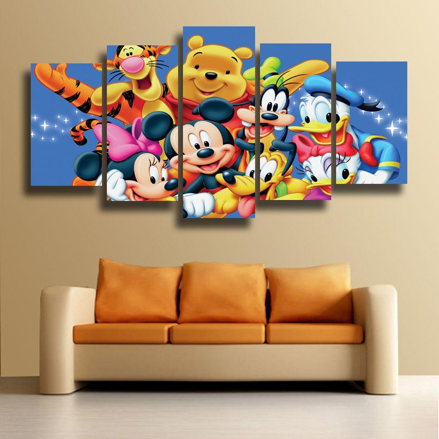 Mickey Mouse Winnie The Pooh Piglet Tigger Donald Duck Cartoon – Canvas Wall Art