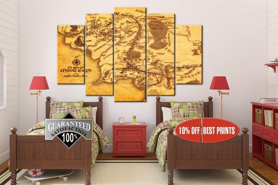 Middle Earth Map, Lord Of The Rings, Lotr – Movie Canvas Wall Art