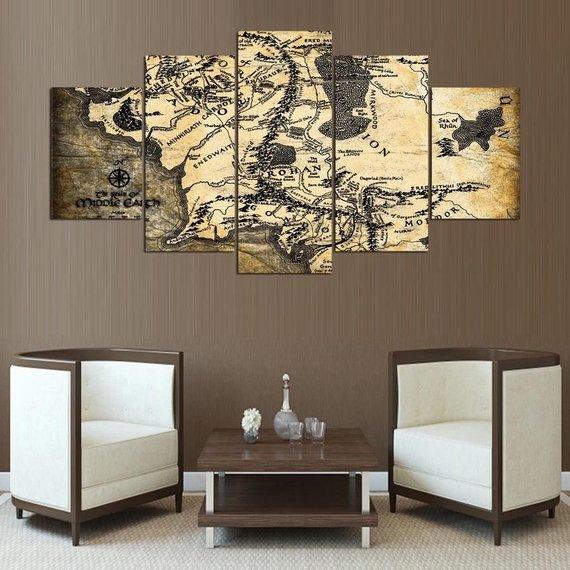 Middle Earth Map Rustic Lotr – Movie Canvas Wall Art