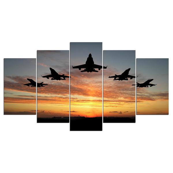 Military Jet Airplanes Fly Sunset – Airplane Canvas Wall Art