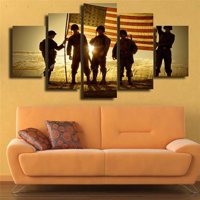 Military With Flag At Sunset – Army Canvas Wall Art