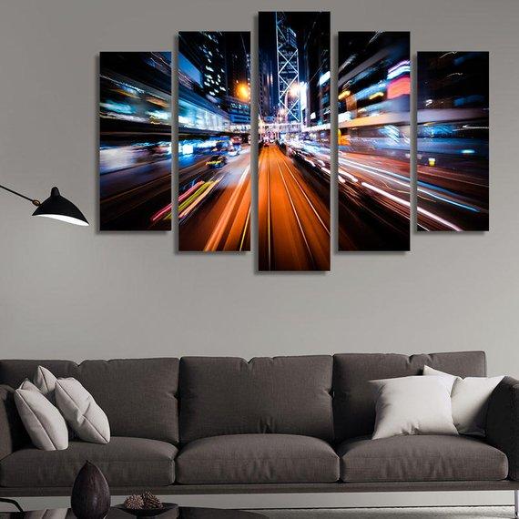 Modern City Traffic At Night 02 – Nature Canvas Wall Art