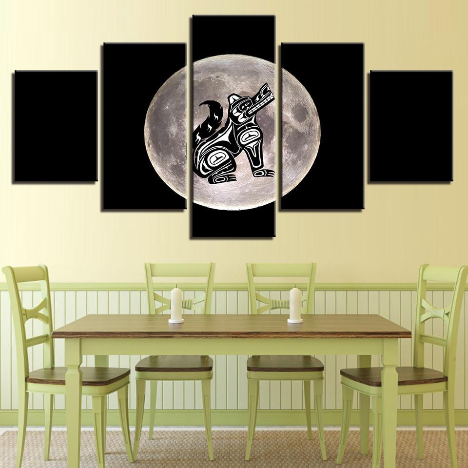 Moon And Cartoon Dog – Abstract Canvas Wall Art