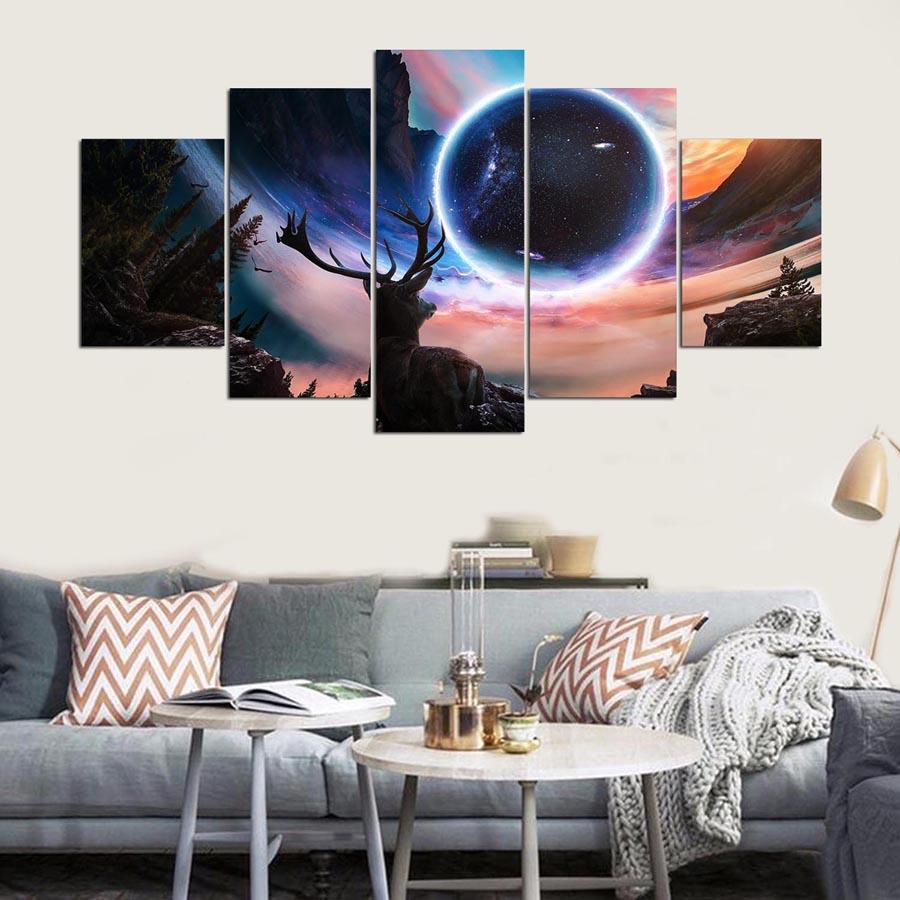 Moon And Deer Landscape – Abstract Animal Canvas Wall Art