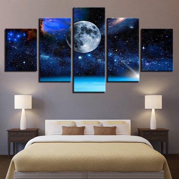 Moon Earth Universe Starry Sky Space Planet Abstract – Space Canvas Wall Art