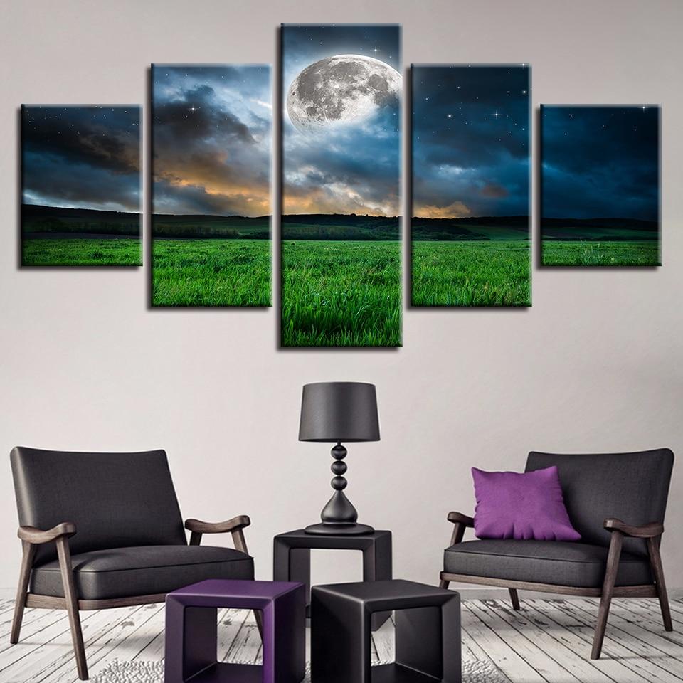 Moon Grassland Night View – Nature Canvas Wall Art