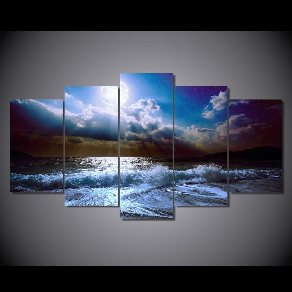 Moon Moonlight Night Wave – Space Canvas Wall Art