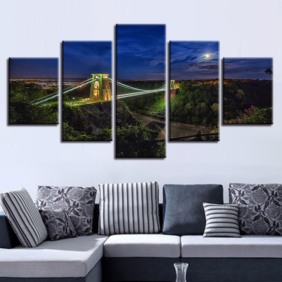 Moon Mountain Bridge Night – Nature Canvas Wall Art