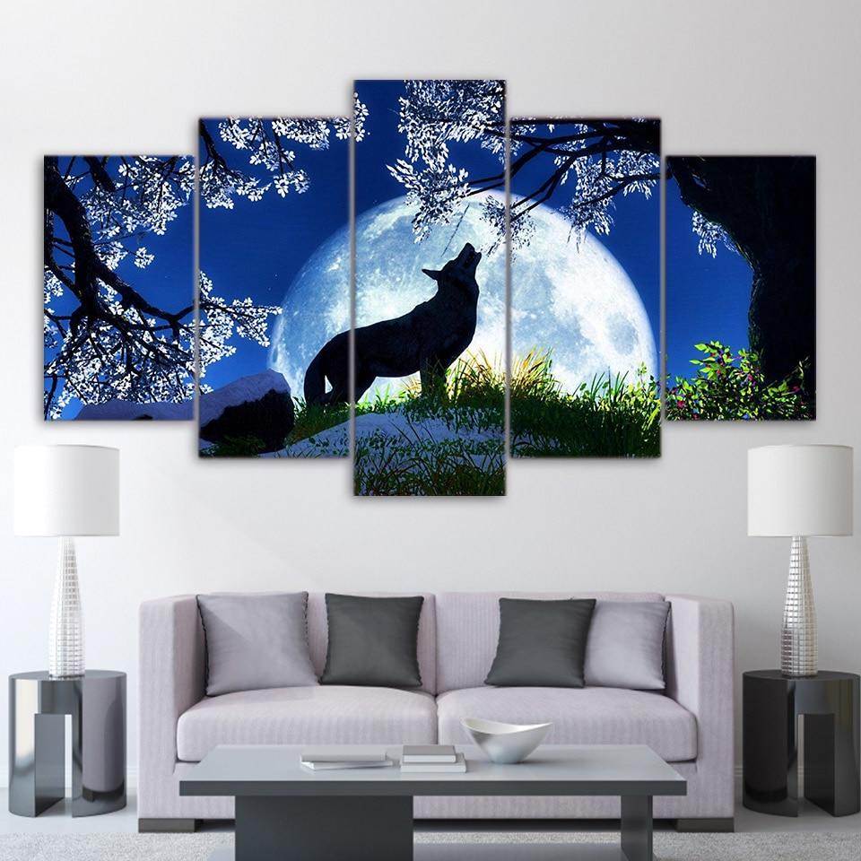 Moon Night Howling Wolf 02 – Animal Canvas Wall Art