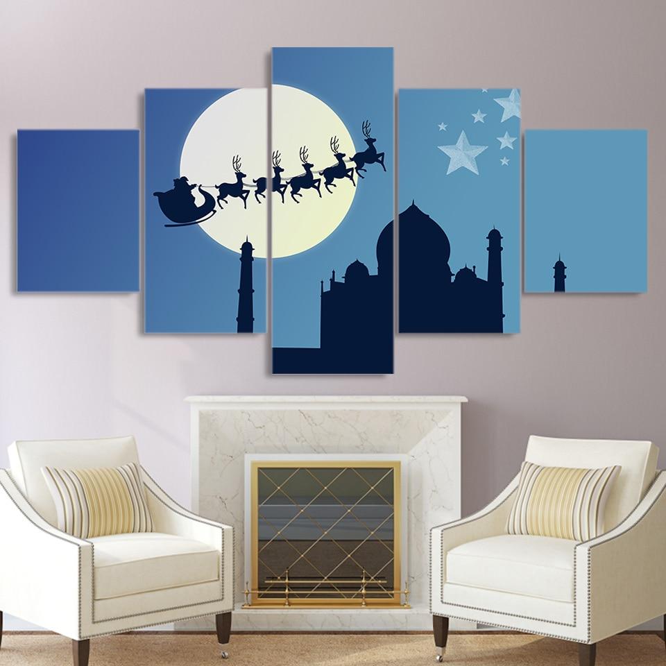 Moon Night Santas Sleigh – Abstract Canvas Wall Art