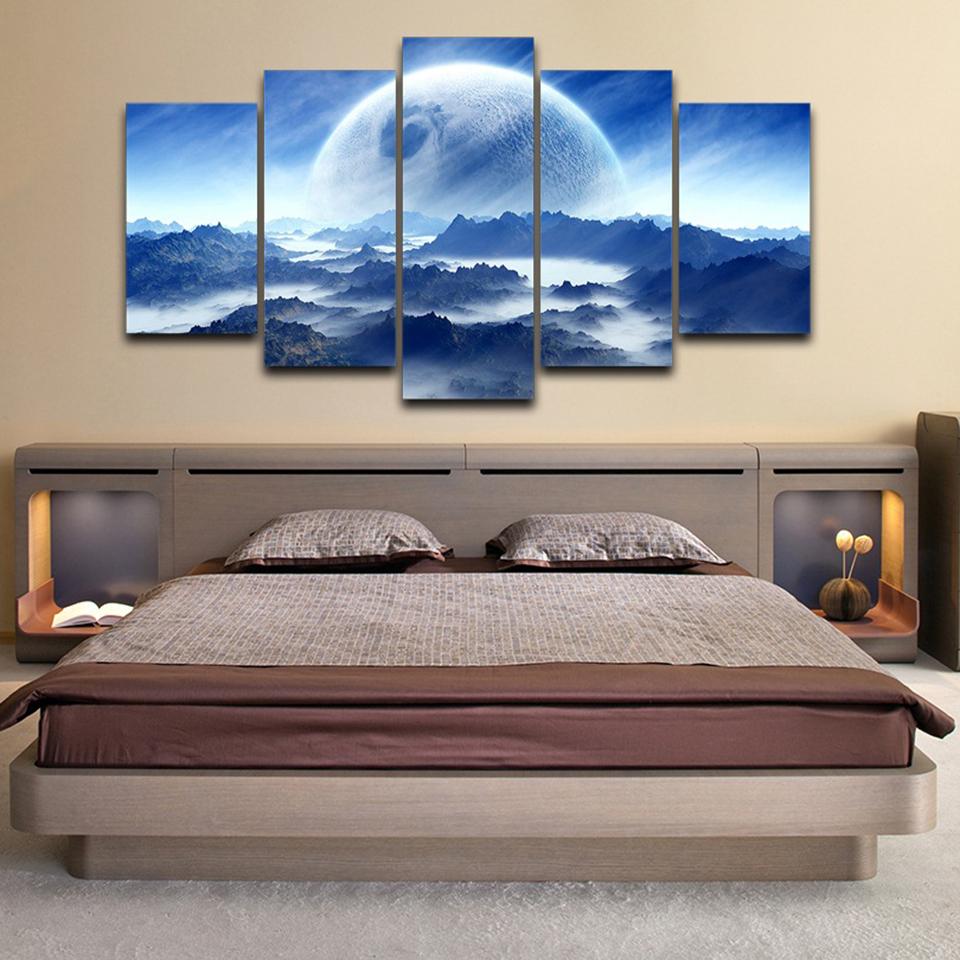 Moon Planet Space Mountains Clouds Dream Landscape – Nature Canvas Wall Art