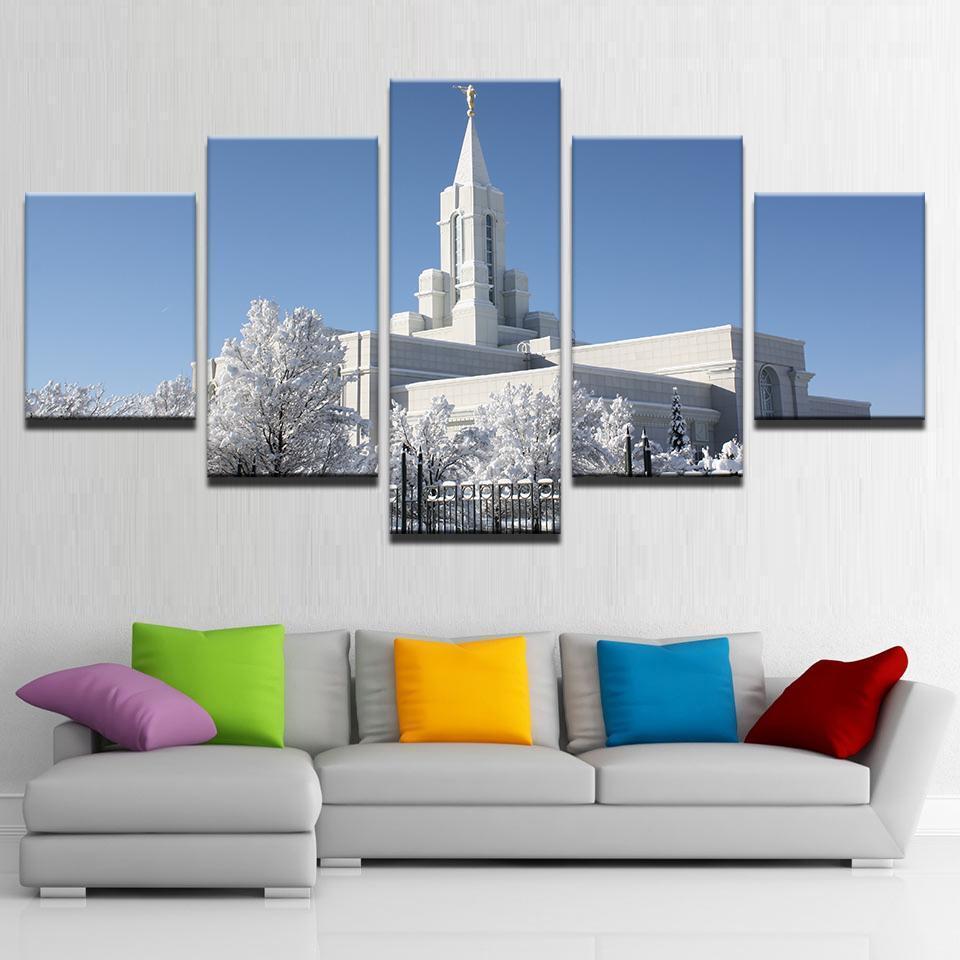 Mormon Temple During Winter – Nature Canvas Wall Art