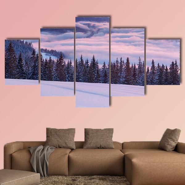 Morning Fog In The Winter Mountains – Nature Canvas Wall Art