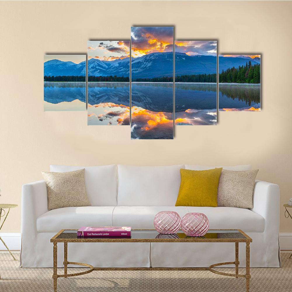 Morning Sun Over Rocky Mountains At Edith Lake – Nature Canvas Wall Art