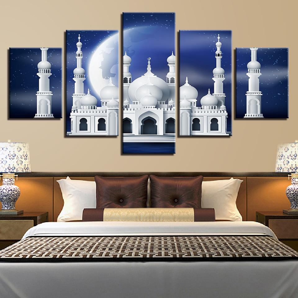 Mosque Building And Moon – Nature Canvas Wall Art