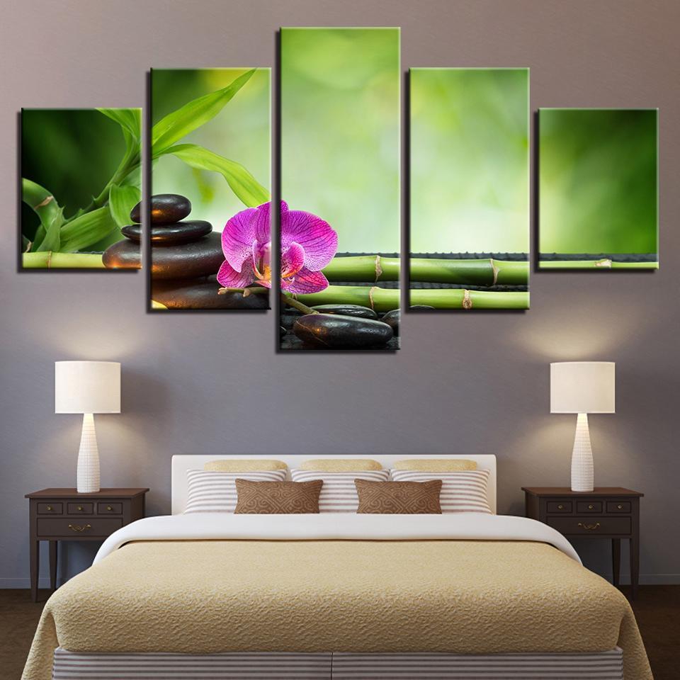Moth Orchid Flowers Bamboo Stones – Nature Canvas Wall Art
