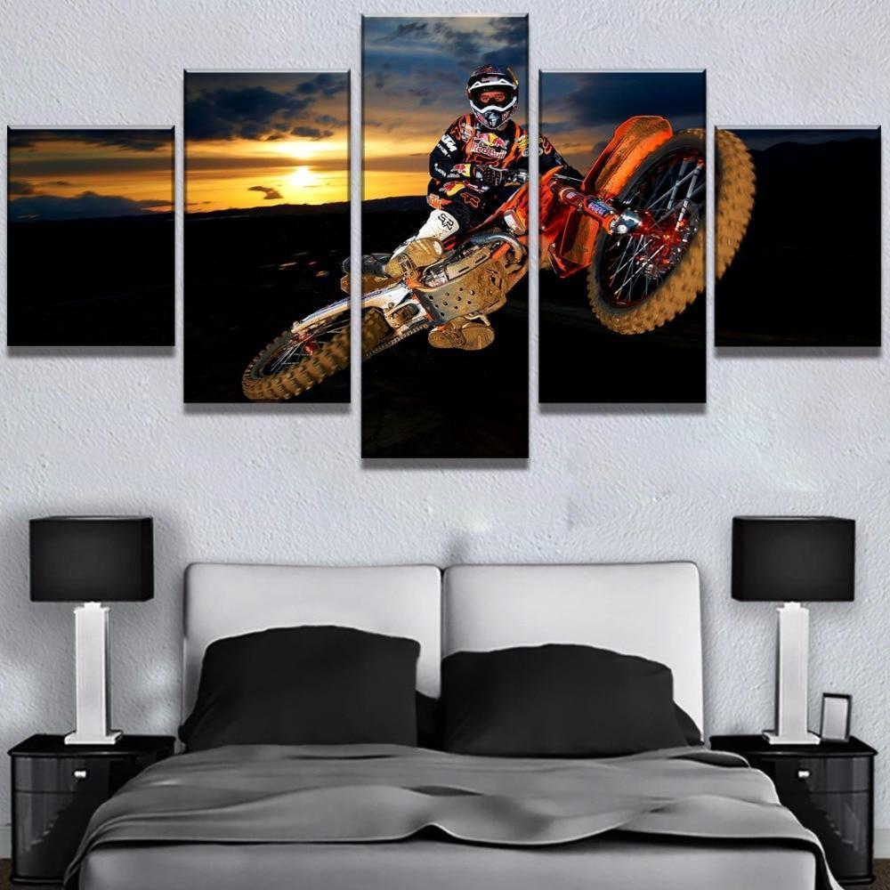 Motocross Car In The Sunset Sport – Canvas Wall Art