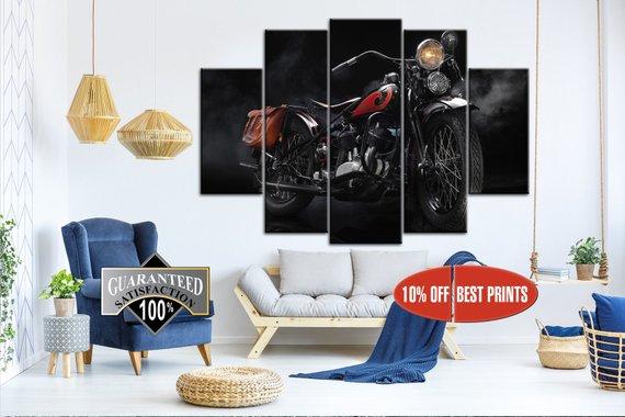 Harley Davidson Classic Motorbike Aumative Canvas Wall Art