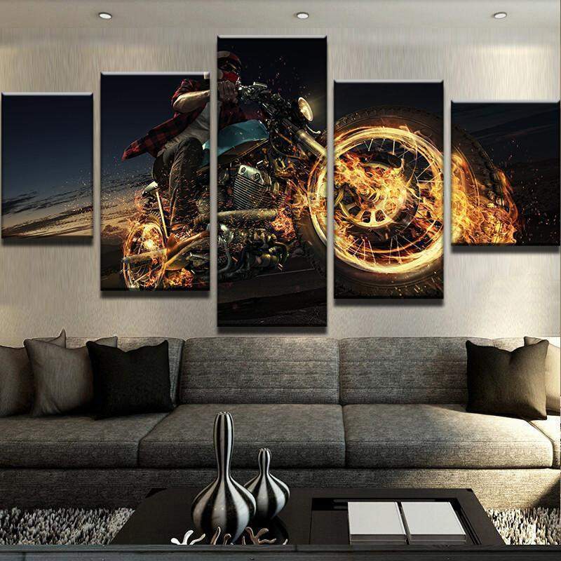 Motorbike On Fire – Abstract Automative Canvas Wall Art