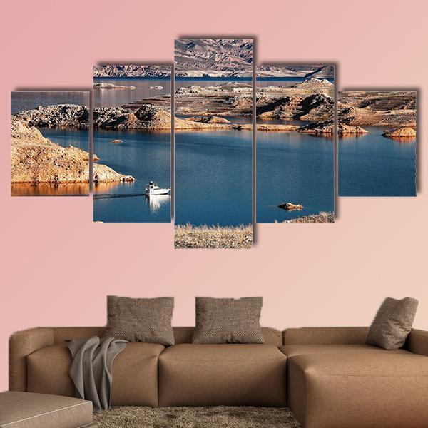 Motorboat Cruising Through A Channel In Lake Mead – Nature Canvas Wall Art