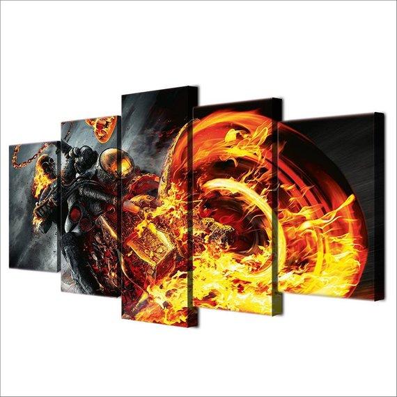 Motorcycle Skull Flames – Movie Canvas Wall Art