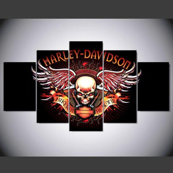 Motorcycle Tank Skull Wings Logo Bar And Shield – Abstract Canvas Wall Art