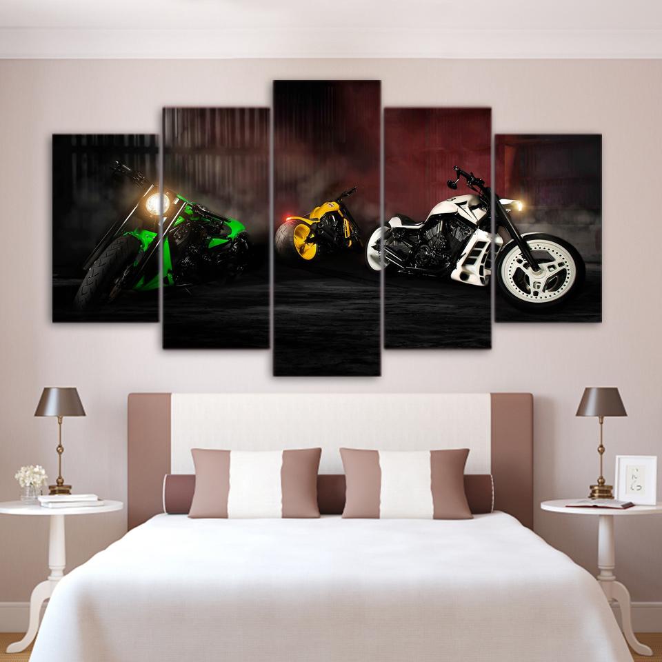 Motorcycles Green Yellow – Automative Canvas Wall Art