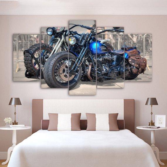 Harley Davinson Eagle motorbike framed print canvas 5 pieces