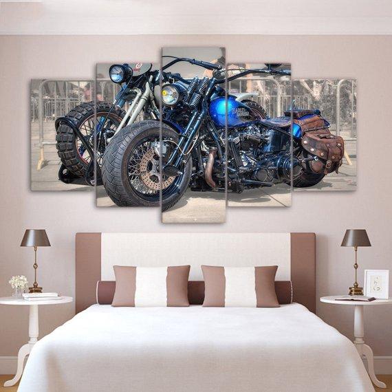 Blue Motorcyles Harley Davidson Automative Canvas Wall Art