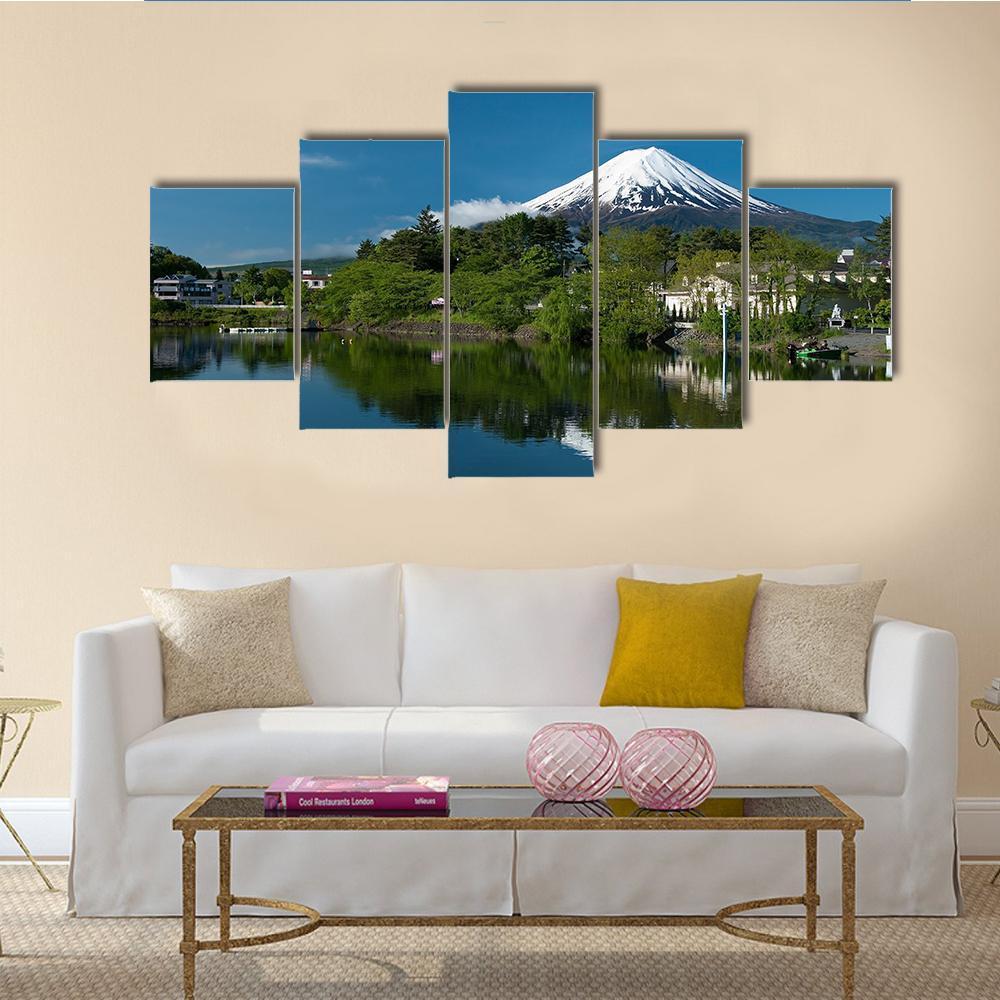 Mount Fuji From Kawaguchiko Lake In Japan During The Sunrise With Blue Sky – Nature Canvas Wall Art