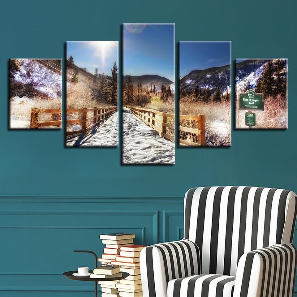 Mountain And Bridge Sunshine 1 – Nature Canvas Wall Art