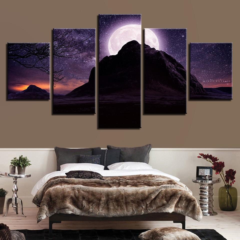 Mountain And Moon Beautiful Starry – Nature Canvas Wall Art