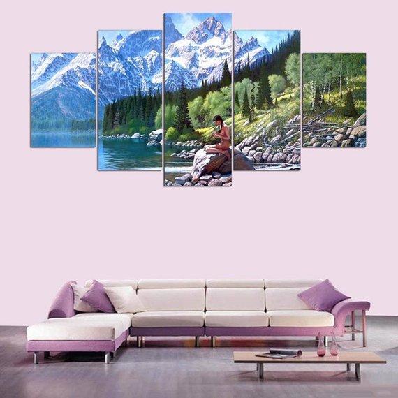 Mountain And Native Girl – Nature Canvas Wall Art