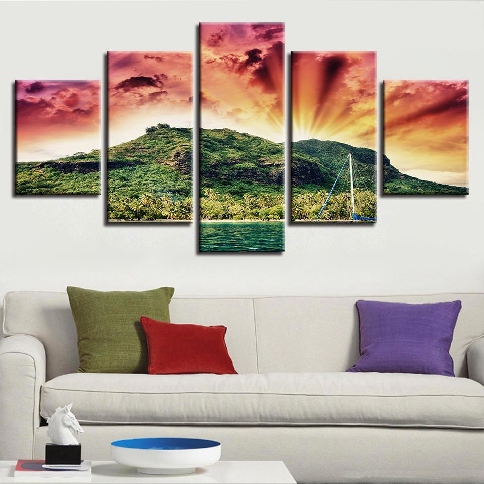 Mountain And Sunshine Through Clouds Landscape – Nature Canvas Wall Art