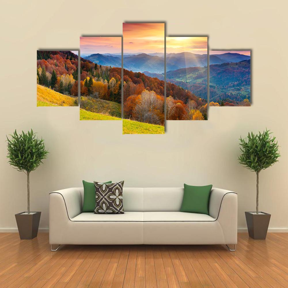 Mountain Autumn Landscape With Colorful Forest – Nature Canvas Wall Art