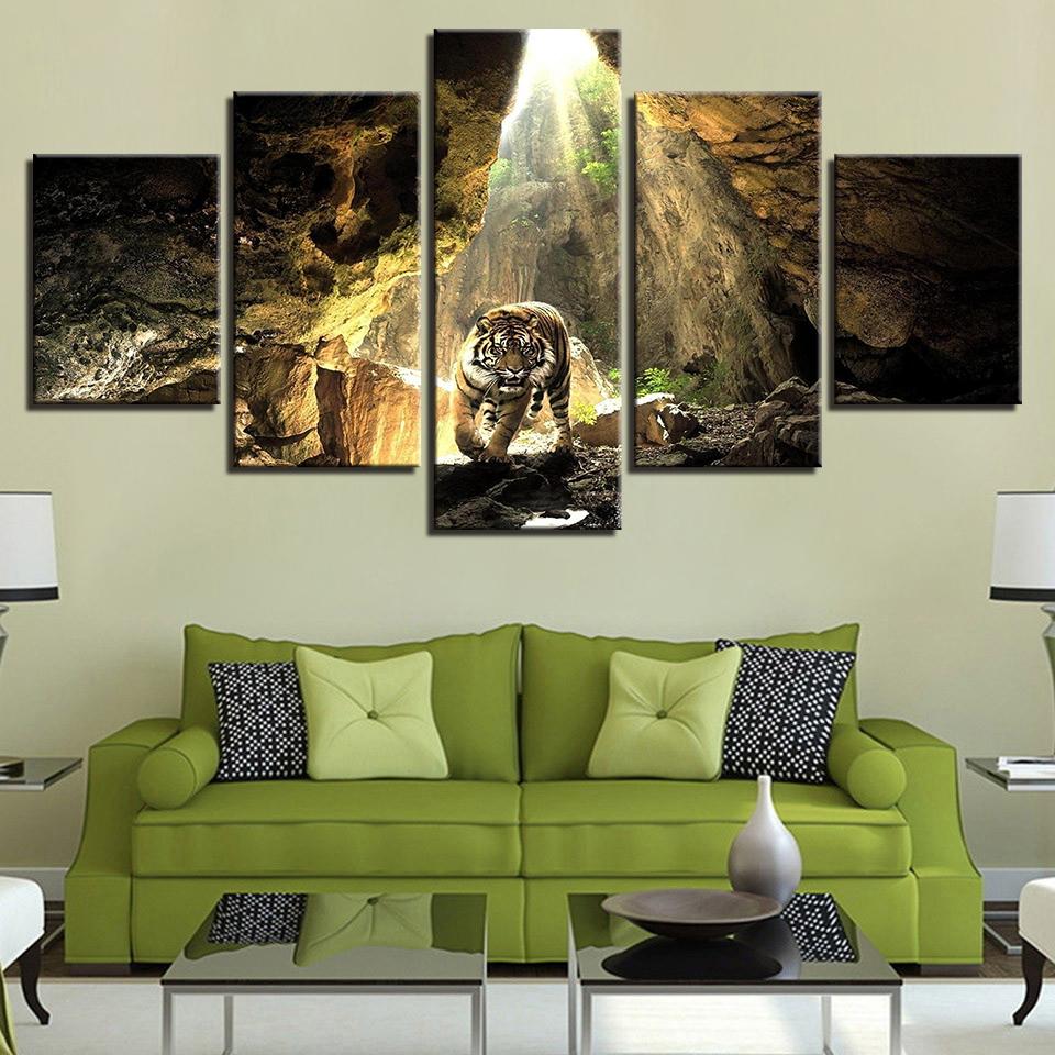 Mountain Cave Sunshine Tiger – Animal Canvas Wall Art