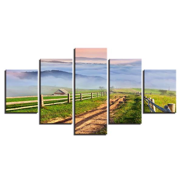 Mountain Farm House Path Field Scenery – Nature Canvas Wall Art