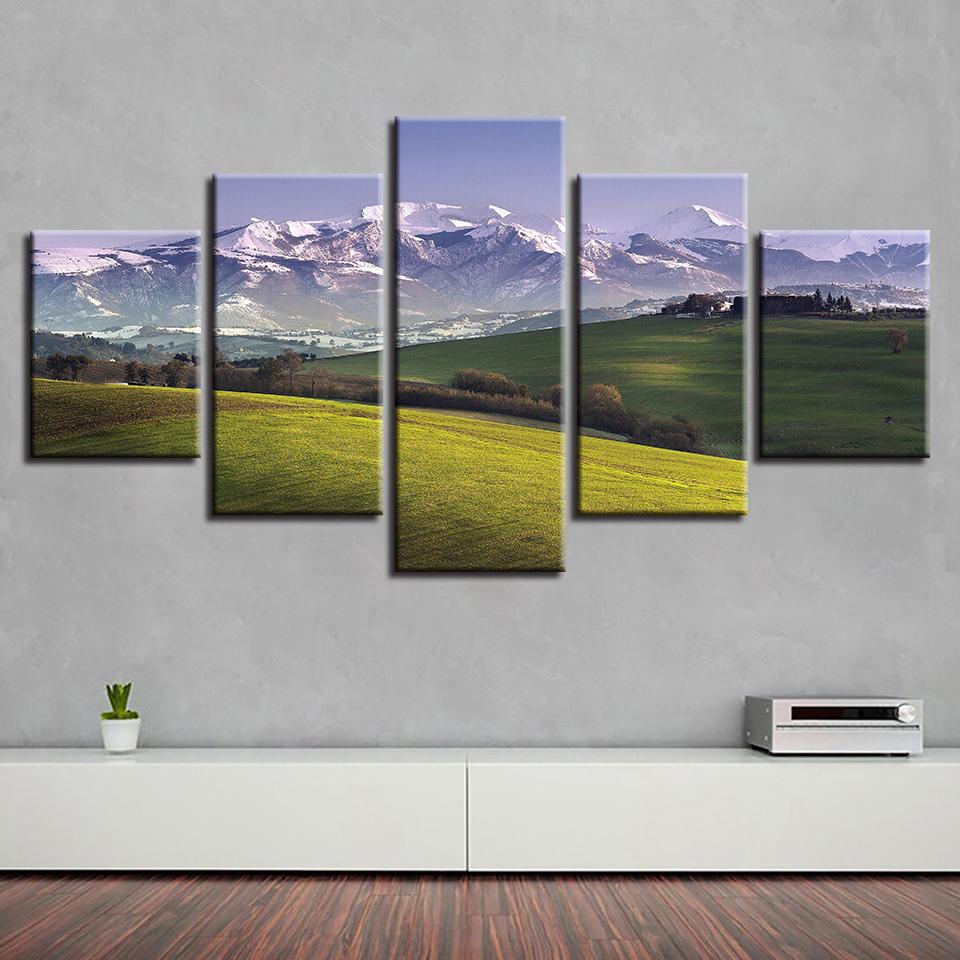 Mountain Green Grass Field – Nature Canvas Wall Art