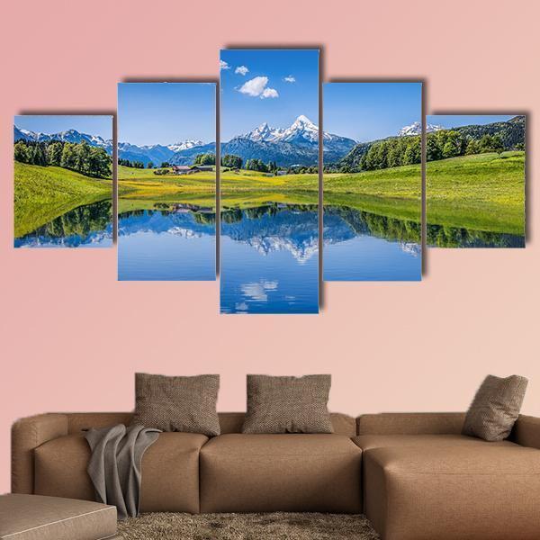 Mountain Lake And Fresh Green Mountain – Nature Canvas Wall Art