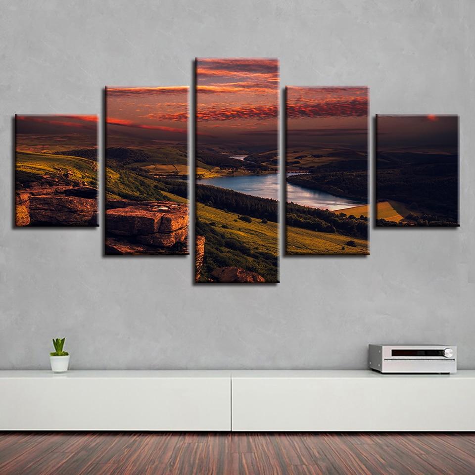 Mountain Lake And Red Sky Sunset 1 – Nature Canvas Wall Art