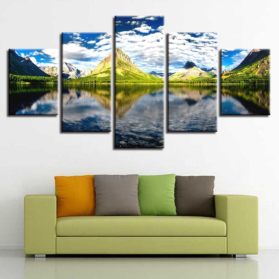 Mountain Lake Blue Sky – Nature Canvas Wall Art