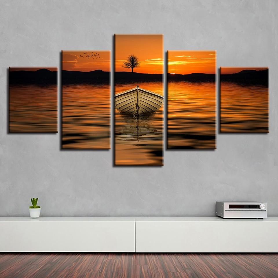 Mountain Lake Ship Tree – Nature Canvas Wall Art