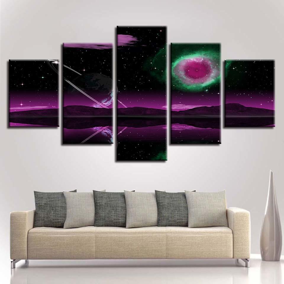 Mountain Lake Starry Sky Night – Nature Canvas Wall Art