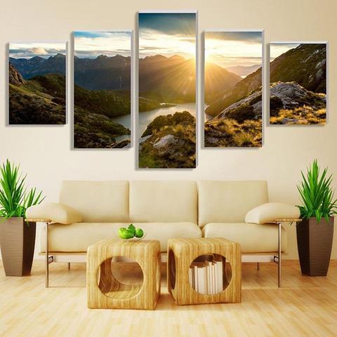 Mountain Lake Sunrise – Nature Canvas Wall Art