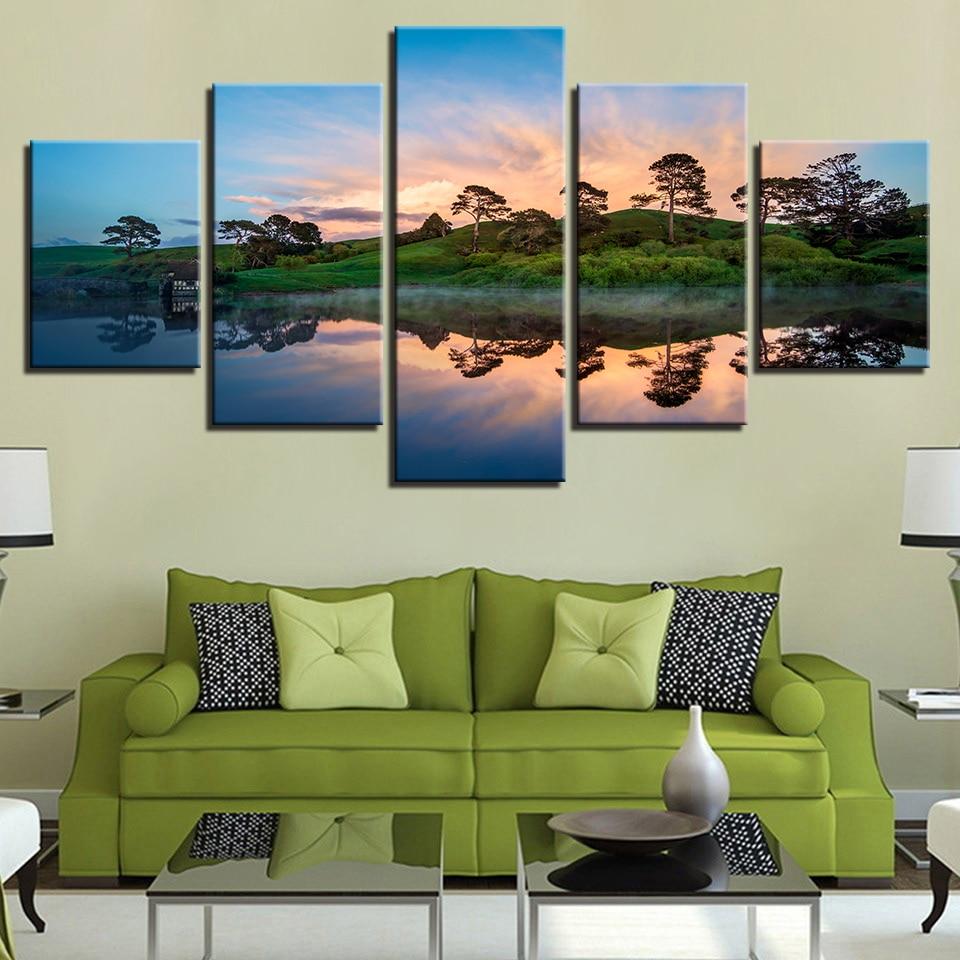 Mountain Lake Tree Sunset – Nature Canvas Wall Art