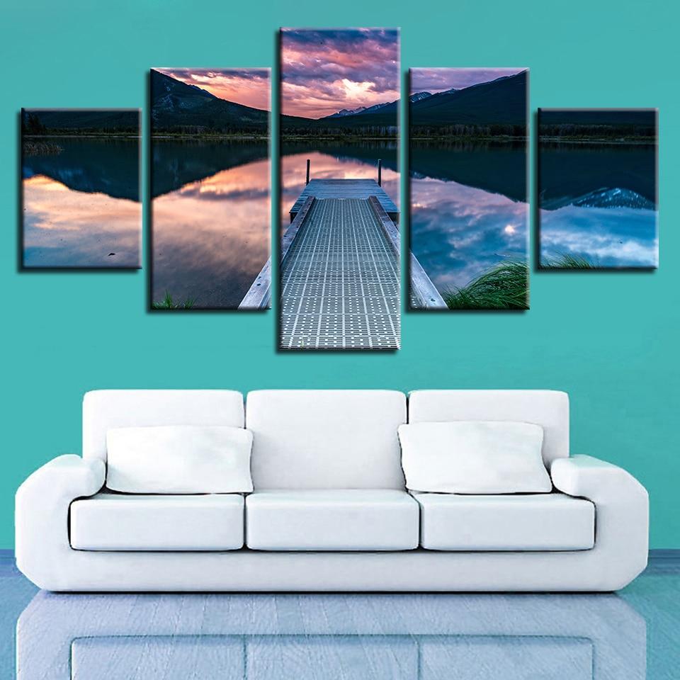 Mountain Lake Woods Bridge – Nature Canvas Wall Art