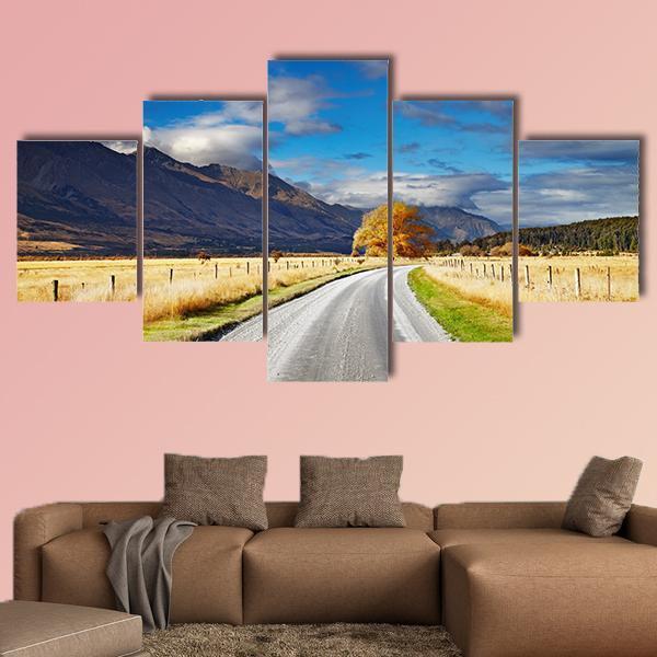 Mountain Landscape With Road In New Zealand – Nature Canvas Wall Art