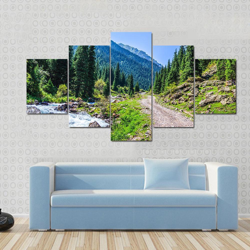 Mountain River And Road – Nature Canvas Wall Art