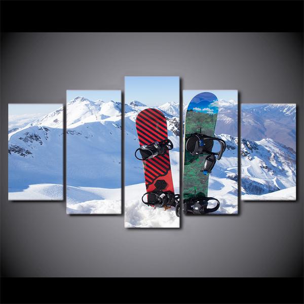 Mountain Skiing Painting Snowboard – Sport Canvas Wall Art
