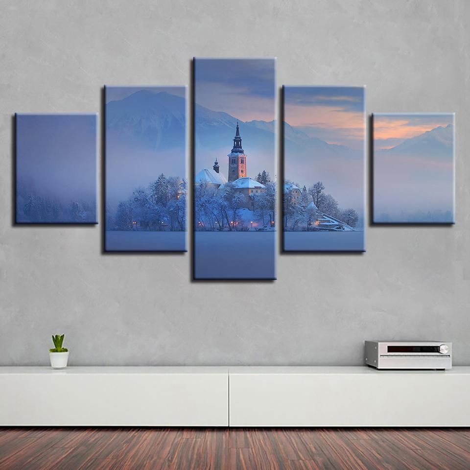 Mountain Tree Building 1 – Nature Canvas Wall Art